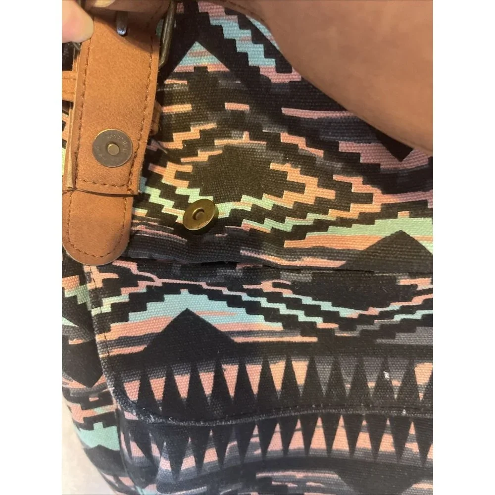 Backpack Bag Aztec Print Zipper Snaps Hook &‎ Loop Adjustable